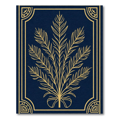 Gold Feathery Branch Midnight Frame Rug