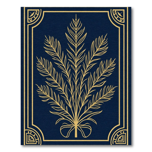 Gold Feathery Branch Midnight Frame Rug