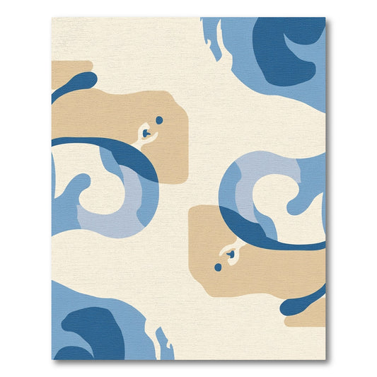 Abstract Blue Tan Wavy Shapes Rug
