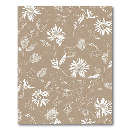 Beige White Line Art Floral Arrangement Rug