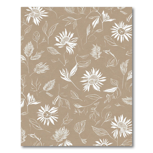 Beige White Line Art Floral Arrangement Rug