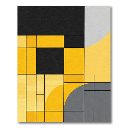 Abstract Black Yellow Gray Squares Rug