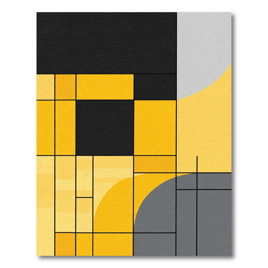Abstract Black Yellow Gray Squares Rug