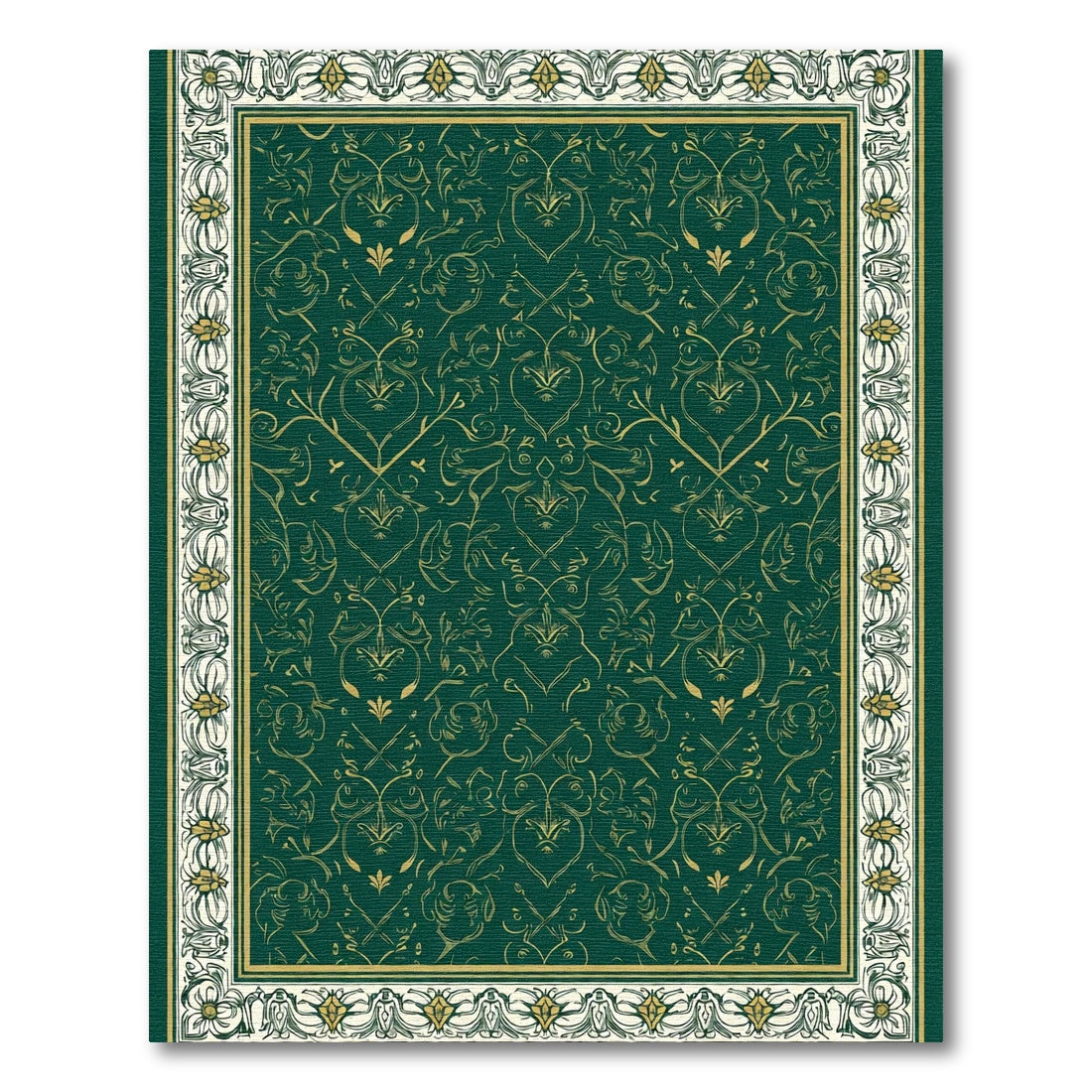 Emerald Green Golden Floral Scroll Rug