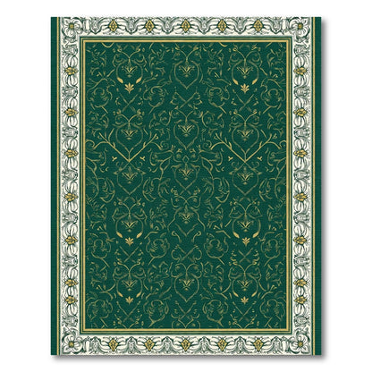Emerald Green Golden Floral Scroll Rug