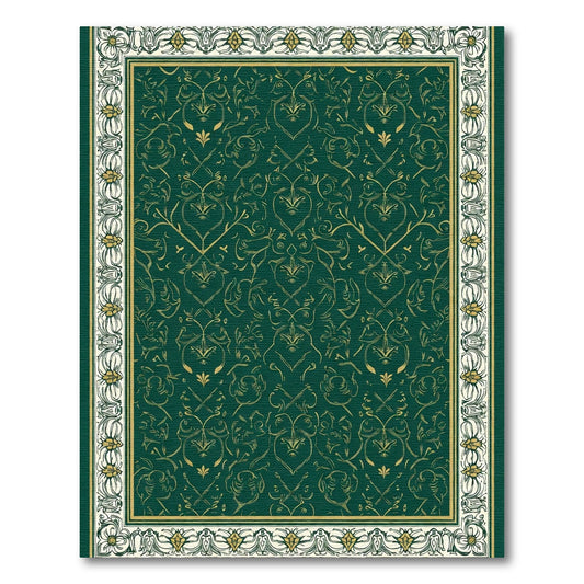 Emerald Green Golden Floral Scroll Rug