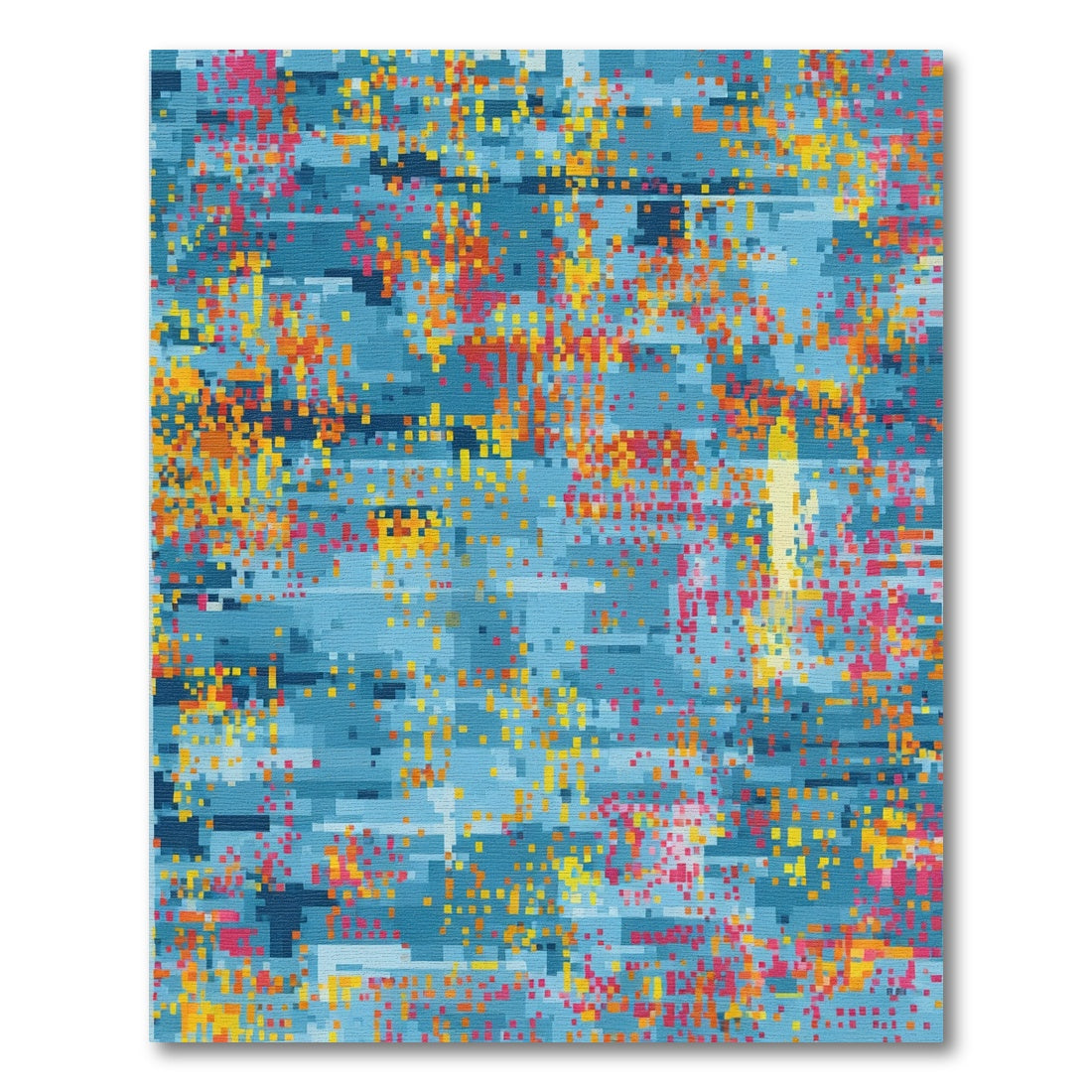 Abstract Pixelated Blue Orange Coral Rug