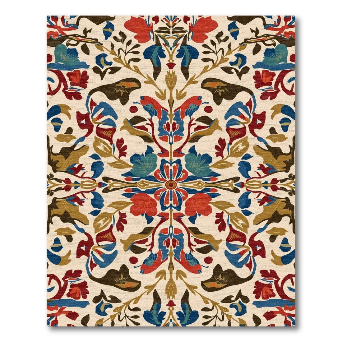 Rustic Red Blue Floral Medallion Rug