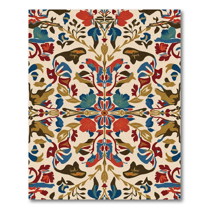 Rustic Red Blue Floral Medallion Rug