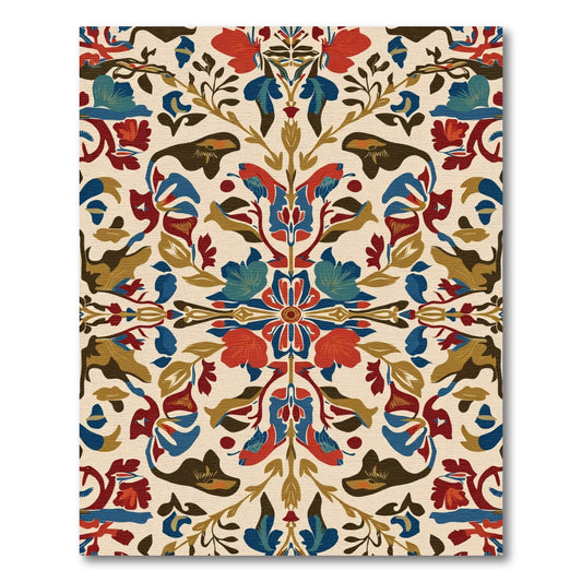 Rustic Red Blue Floral Medallion Rug