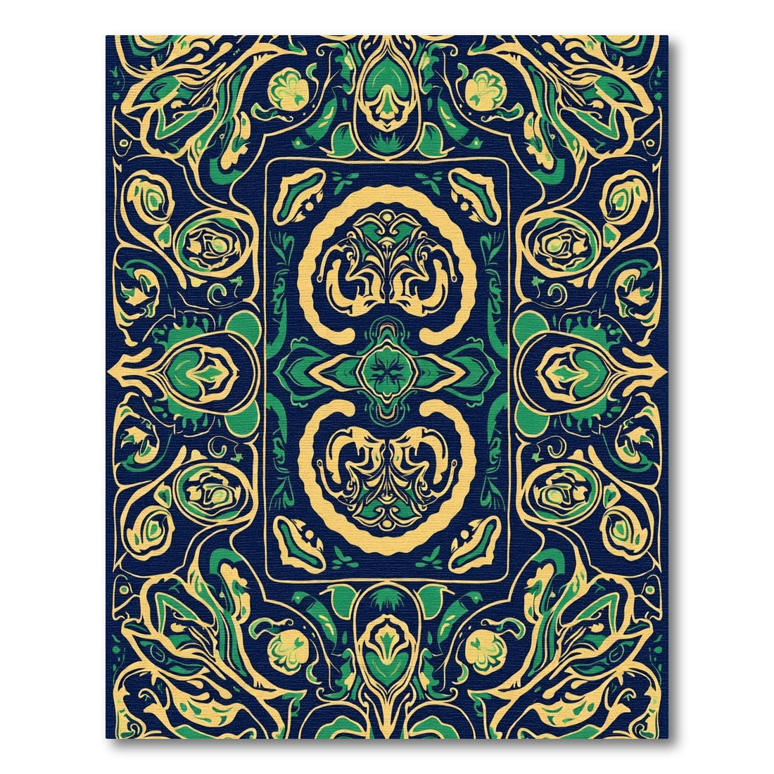 Deep Blue Emerald Floral Art Nouveau Rug