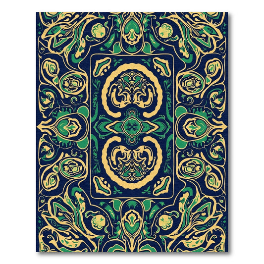 Deep Blue Emerald Floral Art Nouveau Rug