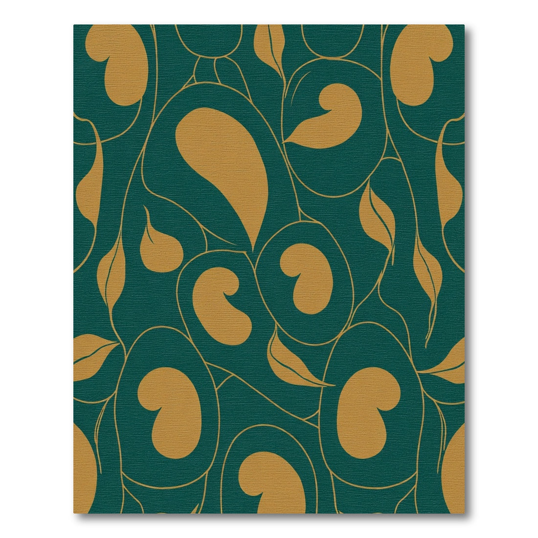 Teal Golden Leaf Swirl Abstract Rug