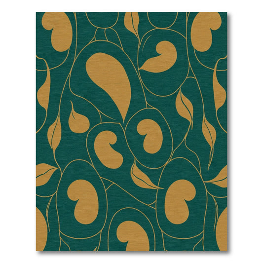 Teal Golden Leaf Swirl Abstract Rug