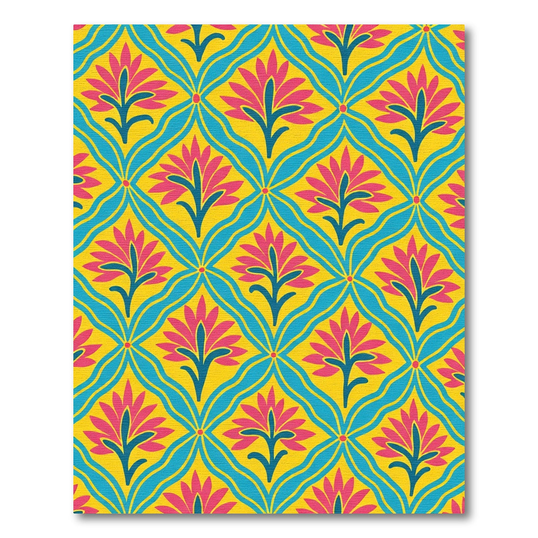 Bold Magenta Floral Wavy Lattice Rug