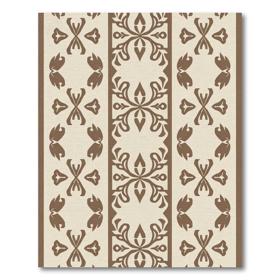 Brown Cream Vertical Stripe Floral Rug