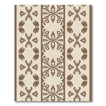 Brown Cream Vertical Stripe Floral Rug