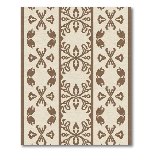 Brown Cream Vertical Stripe Floral Rug