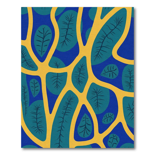 Blue Yellow Leafy Vine Abstract Rug