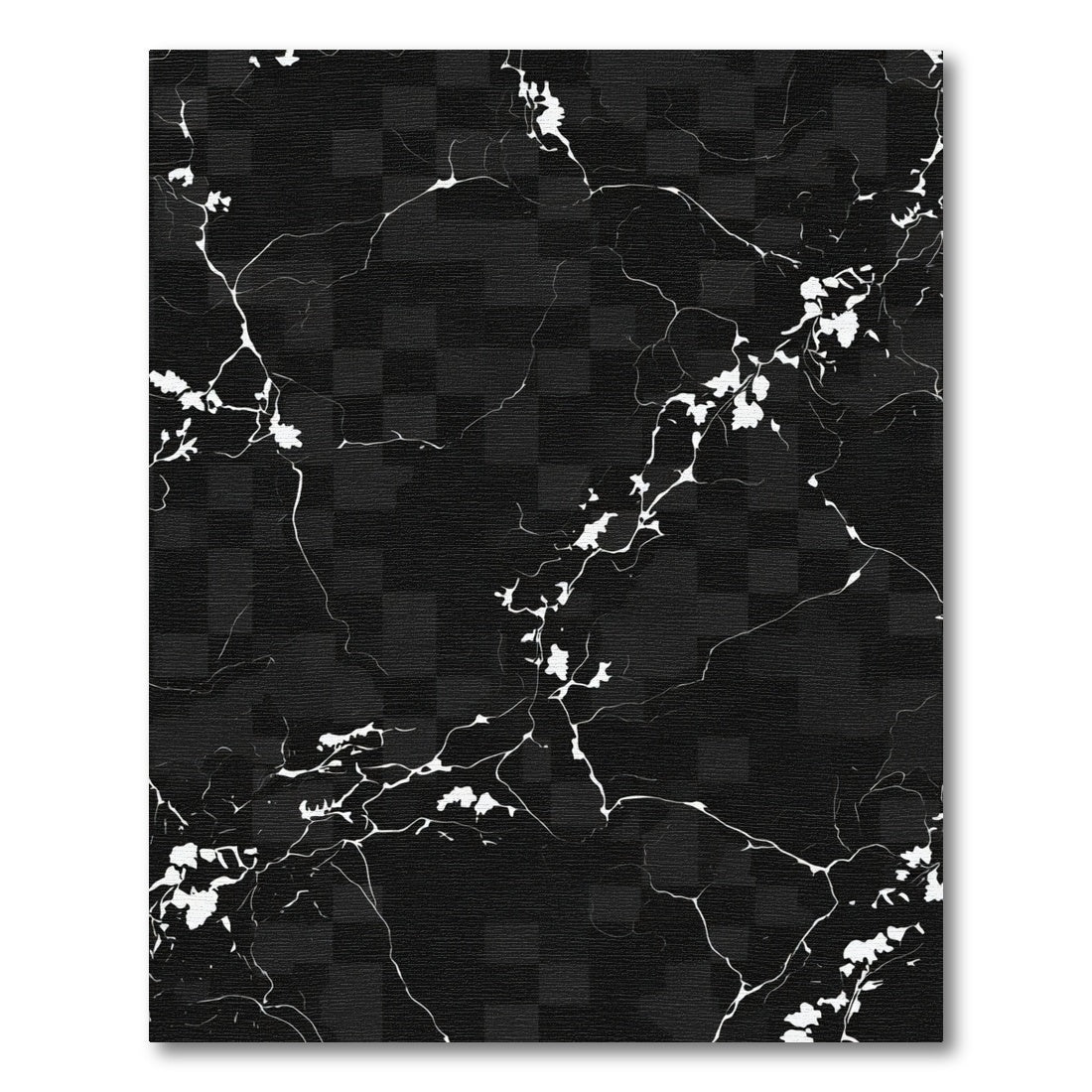 Black White Cracked Marble Checkerboard Rug