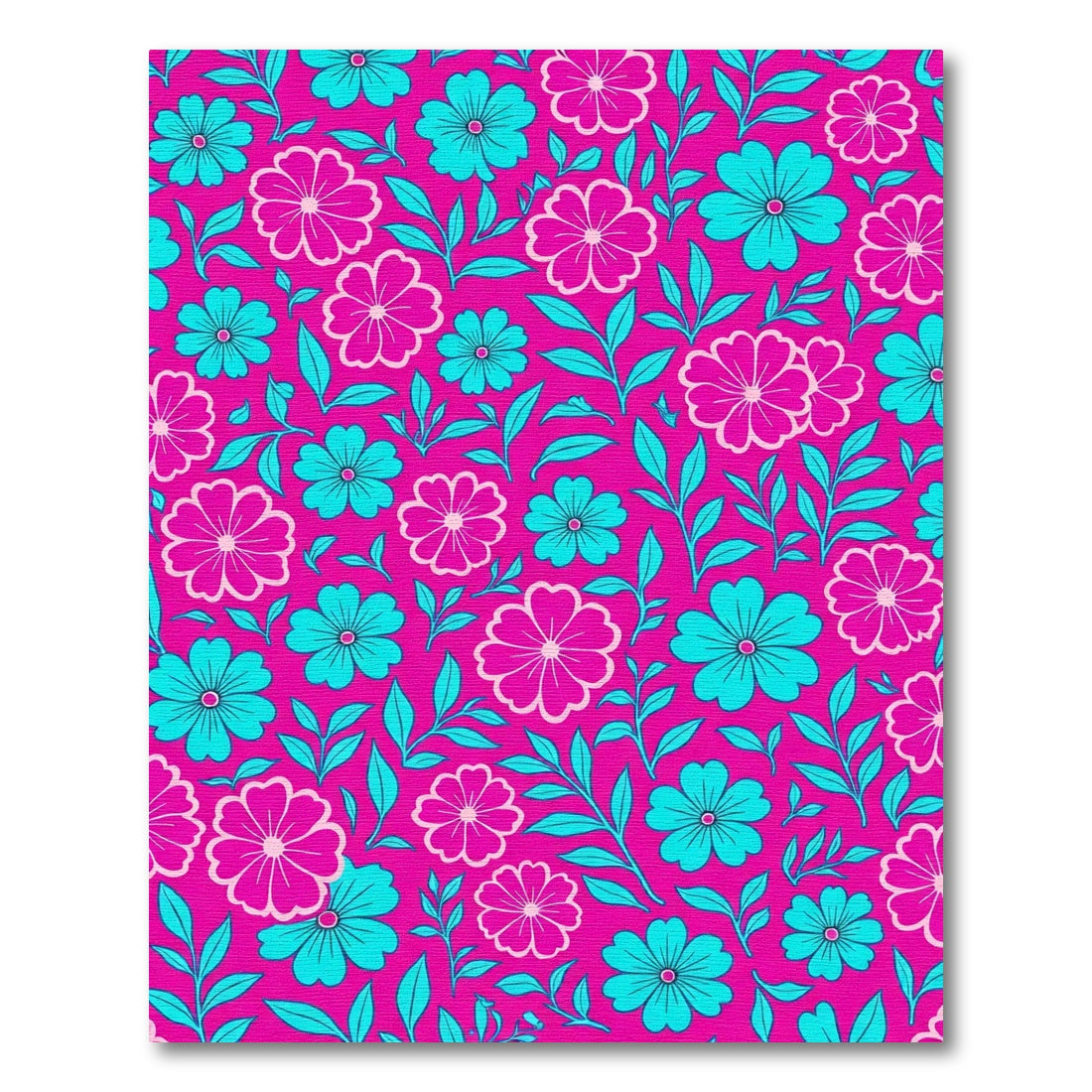 Vibrant Pink Teal Floral Sprig Pattern Rug