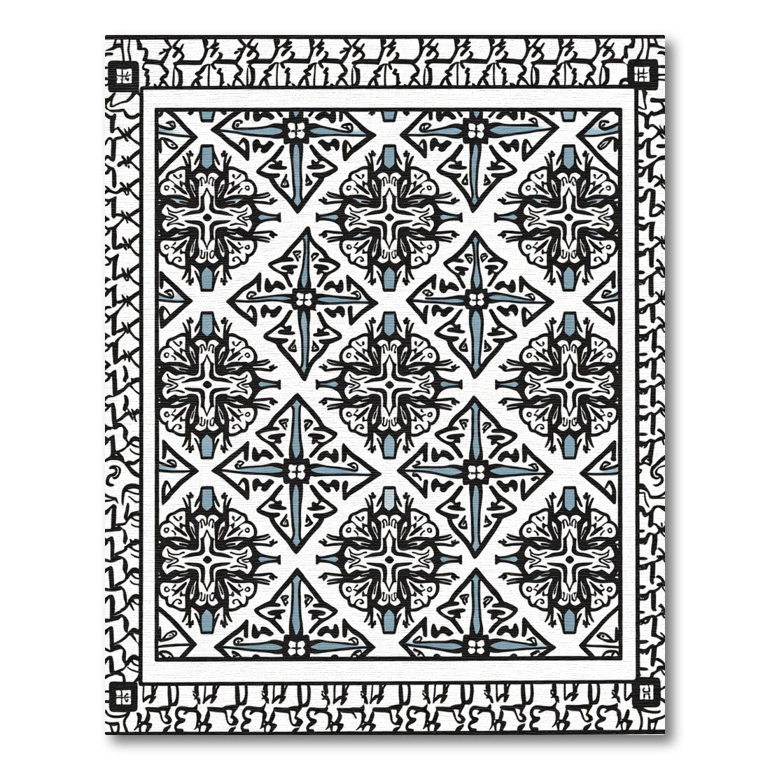 Black Blue Geometric Quatrefoil Medallion Rug