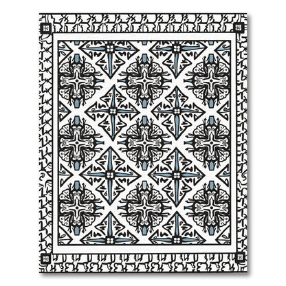 Black Blue Geometric Quatrefoil Medallion Rug