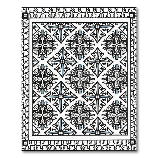 Black Blue Geometric Quatrefoil Medallion Rug