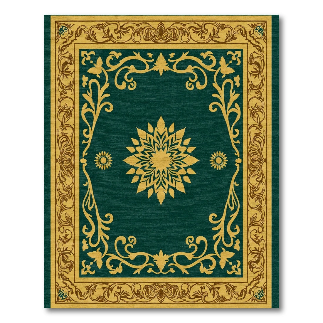 Regal Emerald Golden Floral Medallion Rug