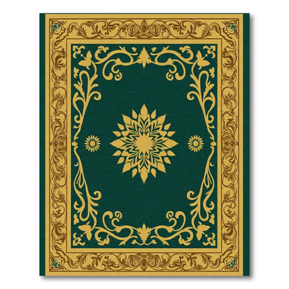 Regal Emerald Golden Floral Medallion Rug