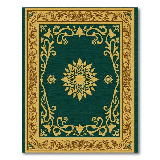 Regal Emerald Golden Floral Medallion Rug