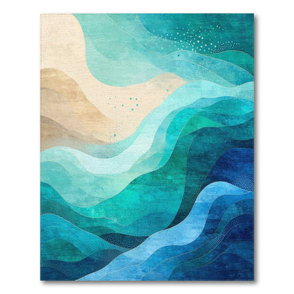 Teal Blue Abstract Wave Rug