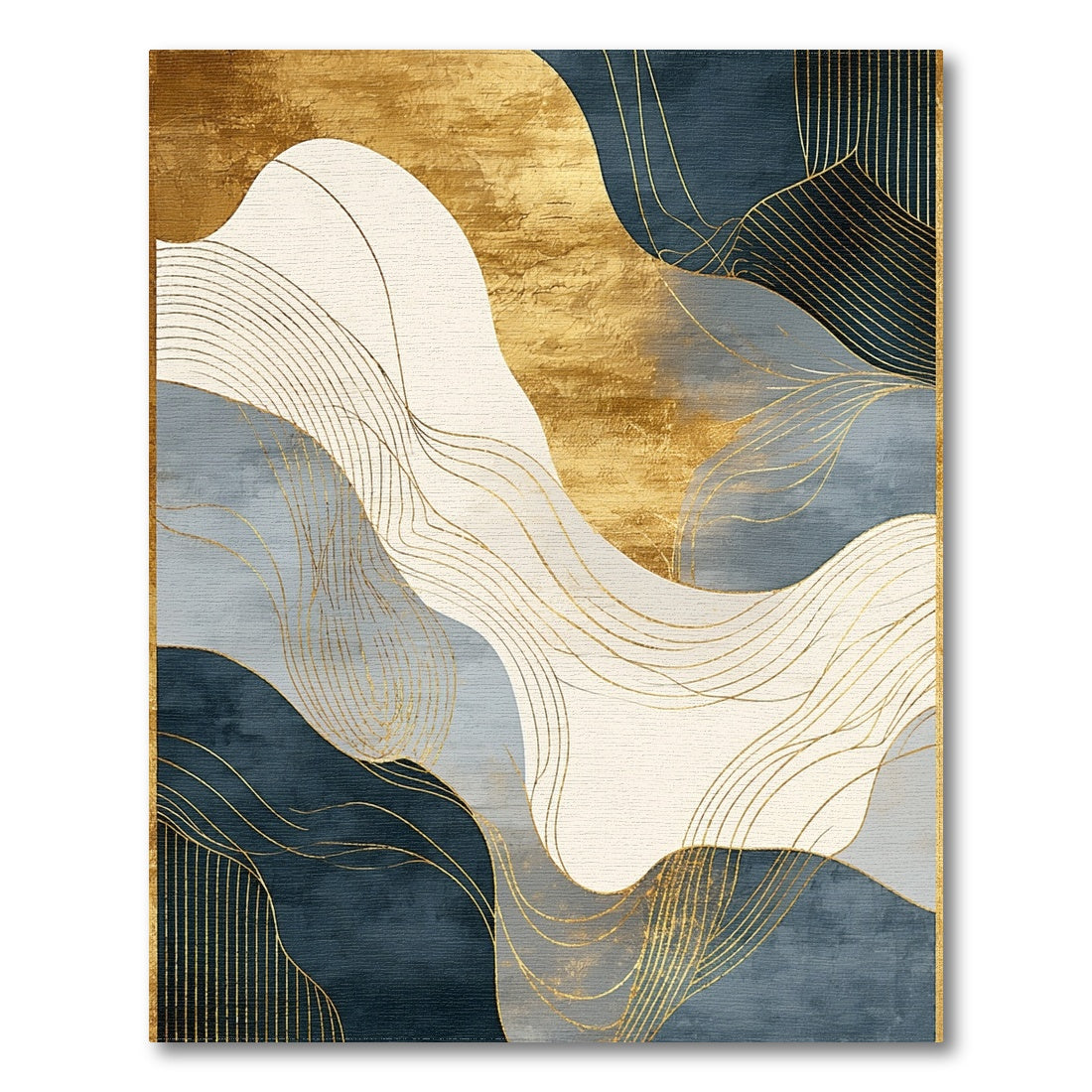 Abstract Gold Navy Wave Rug