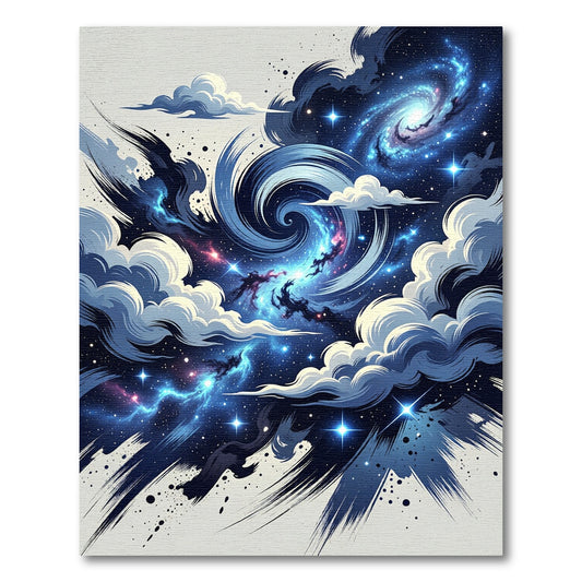Cosmic Swirl Blue Galaxy Cloud Rug