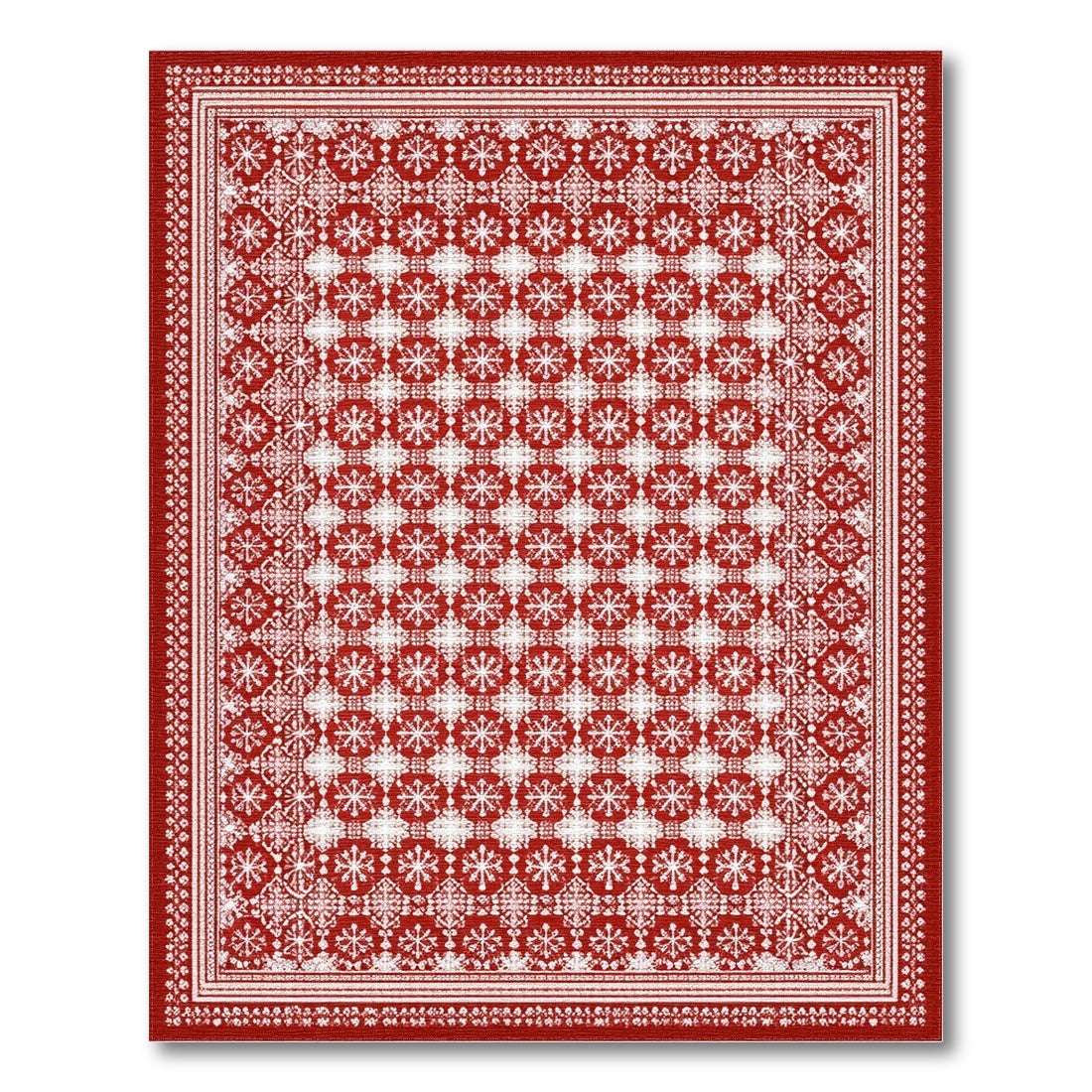 Red Snowflake Geometric Area Rug