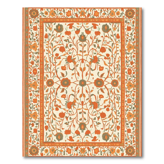 Terracotta Floral Garden Medallion Overlay Rug