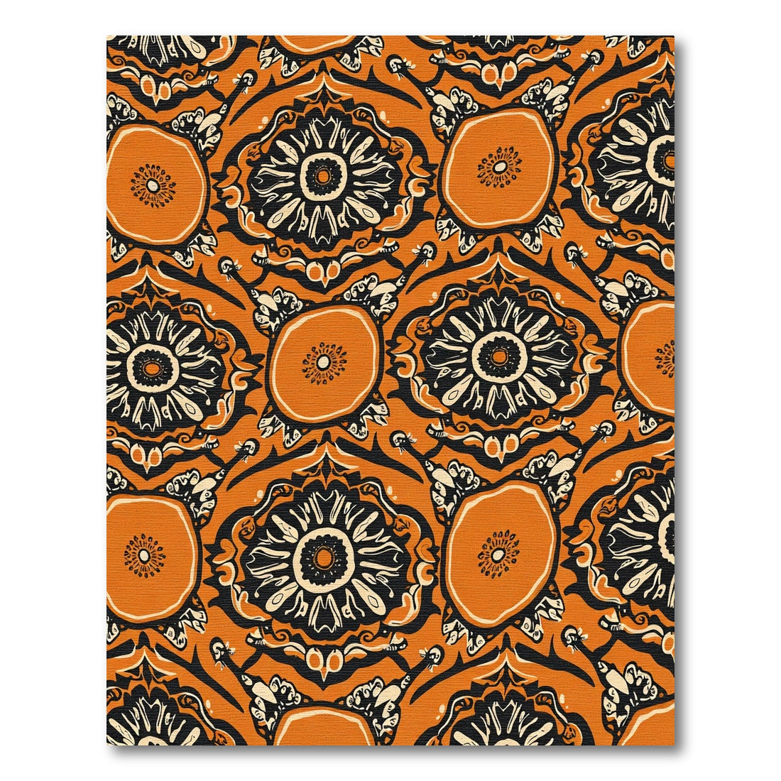 Antique Orange Black Floral medallion Rug