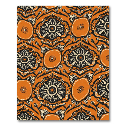 Antique Orange Black Floral medallion Rug