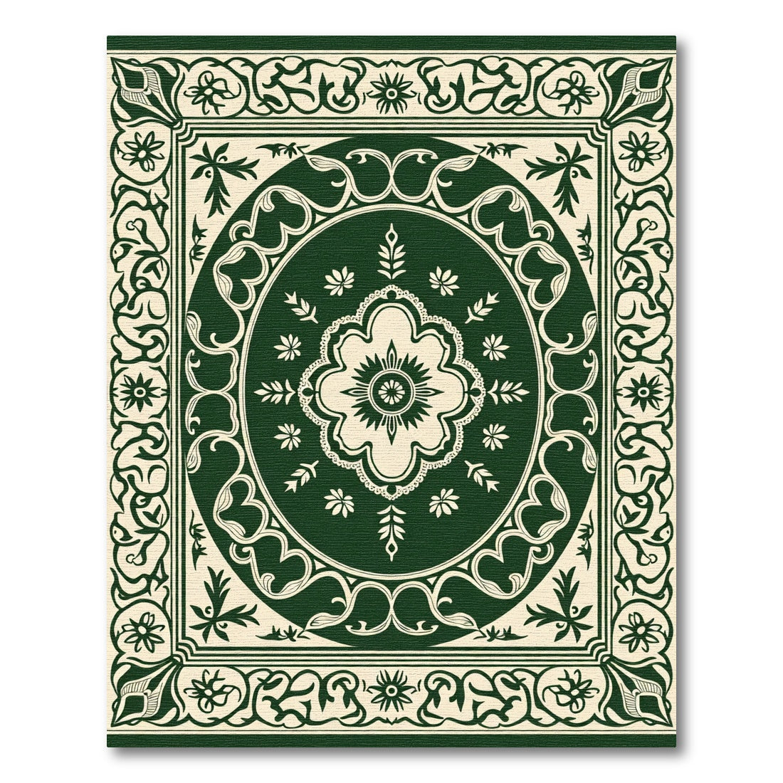 Emerald Ivory Floral Medallion Rug