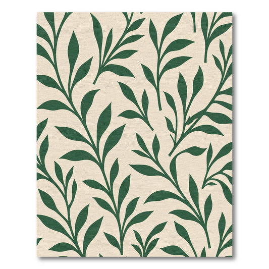 Deep Green Branching Foliage Contemporary Weave Rug