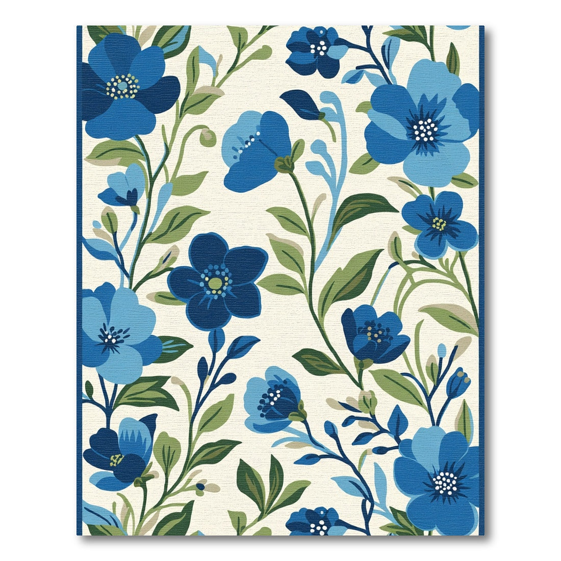 Deep Blue Floral Vine Arrangement Rug