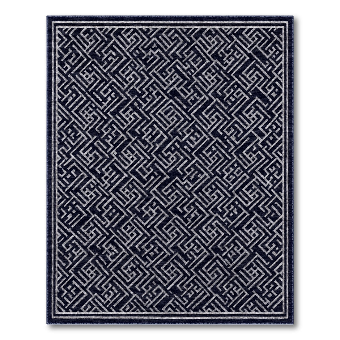 Navy Geometric Key Pattern Area Rug