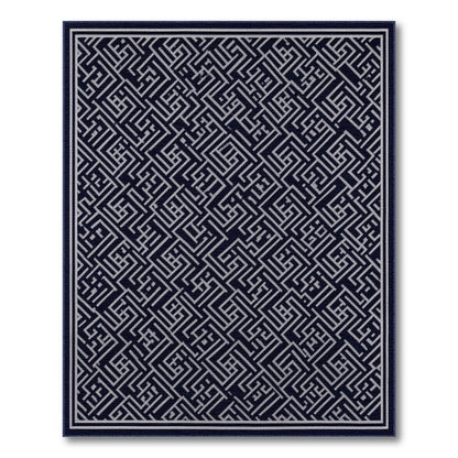 Navy Geometric Key Pattern Area Rug