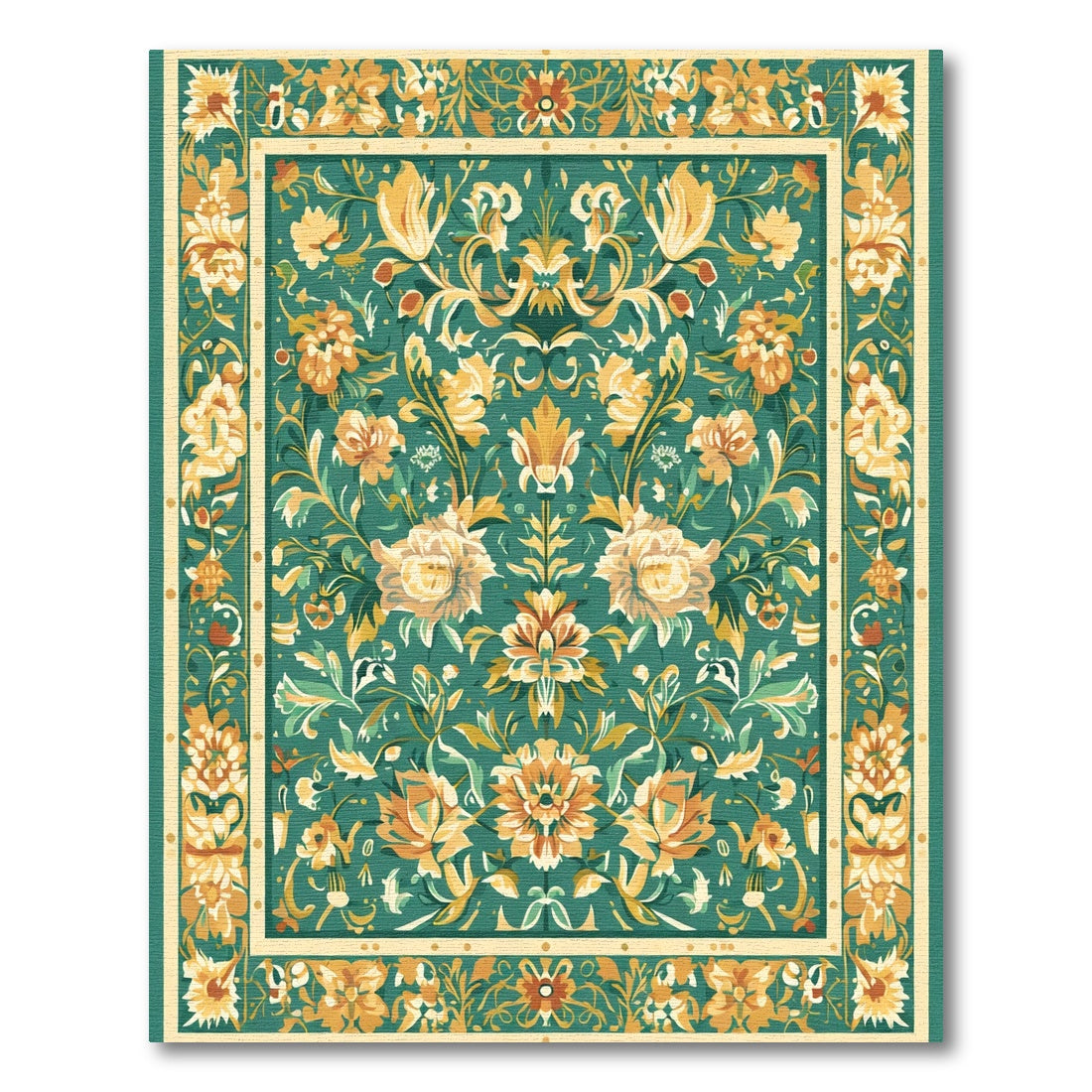 Green Floral Serenity Ornate Rug