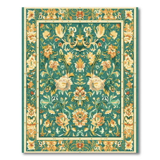 Green Floral Serenity Ornate Rug