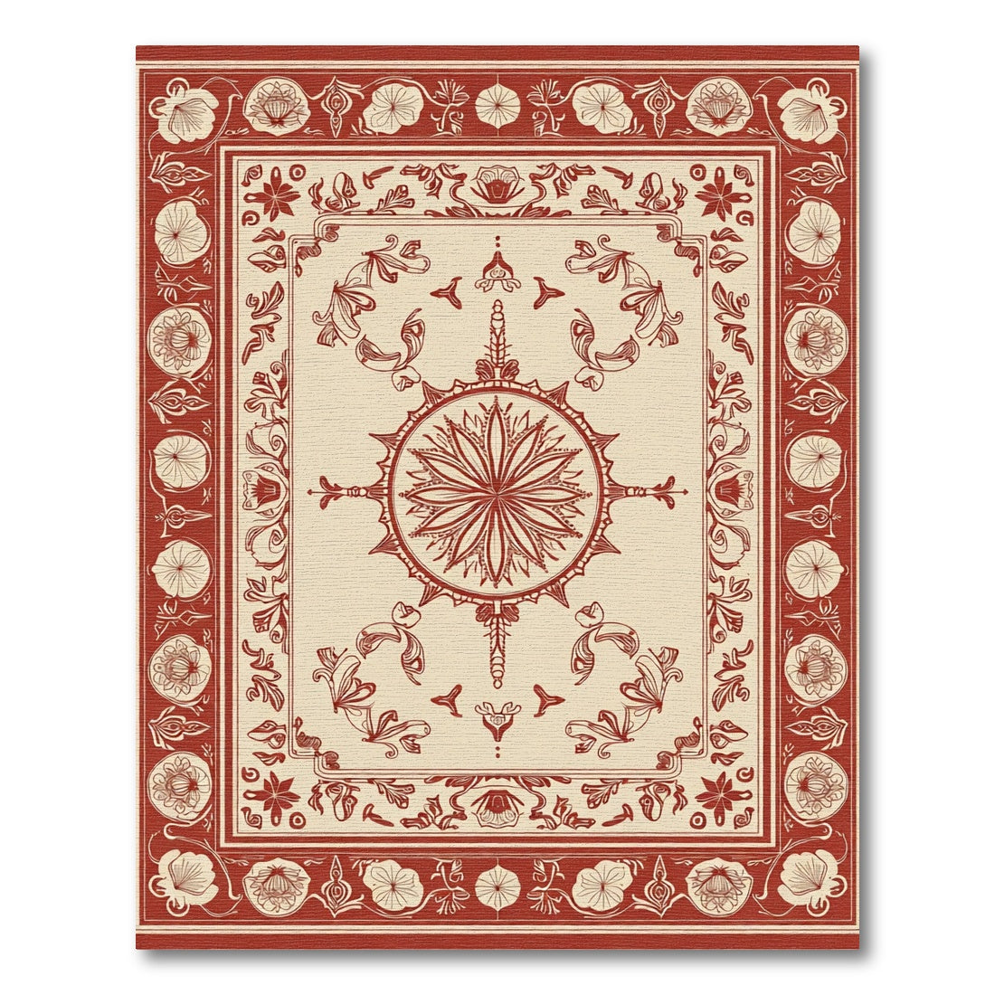 Crimson Floral Centerpiece Border Rug