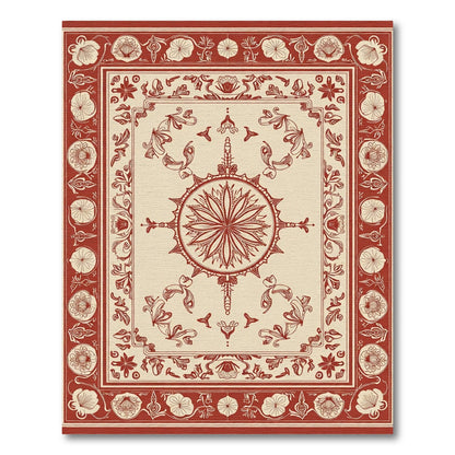 Crimson Floral Centerpiece Border Rug