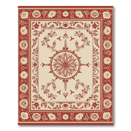 Crimson Floral Centerpiece Border Rug