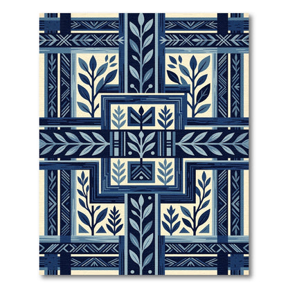 Deep Blue Botanical Framework Rug