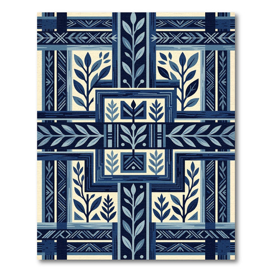Deep Blue Botanical Framework Rug